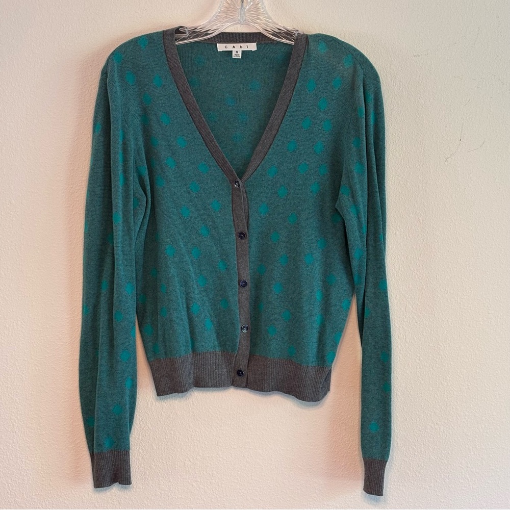 CAbi Women's Teal and Gray Cardigan Sweater Long Sleeve SZ Small